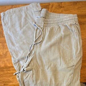 Light Beige Drawstring Linen-Blend Pants